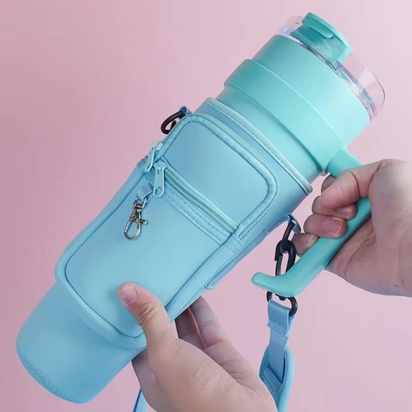 Premium Water Bottle Carrying Sleeve with Adjustable Shoulder Strap & Storage Pocket