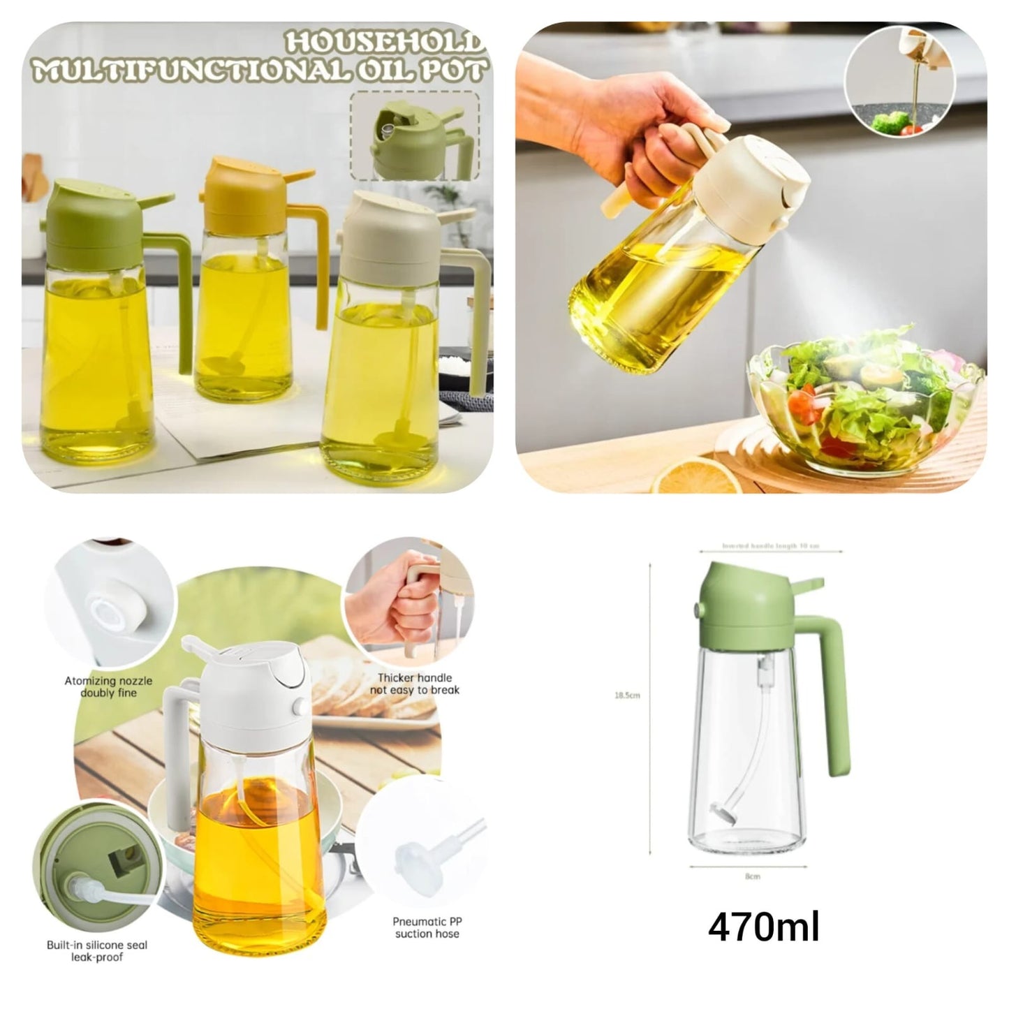 Premium Olive Oil Spray Bottle with Measuring Scale for Cooking, Baking & BBQ