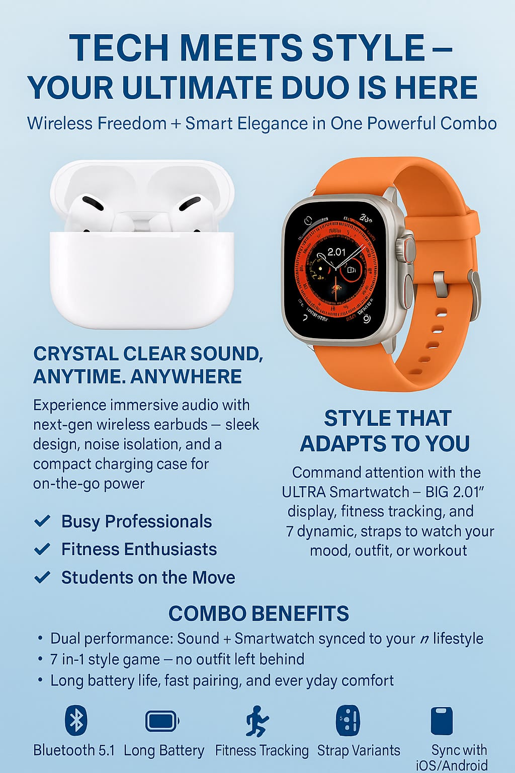 HD Touch Screen Smart Watch – Bluetooth Fitness Tracker with Heart Rate Monitor & Multi-Sport Modes