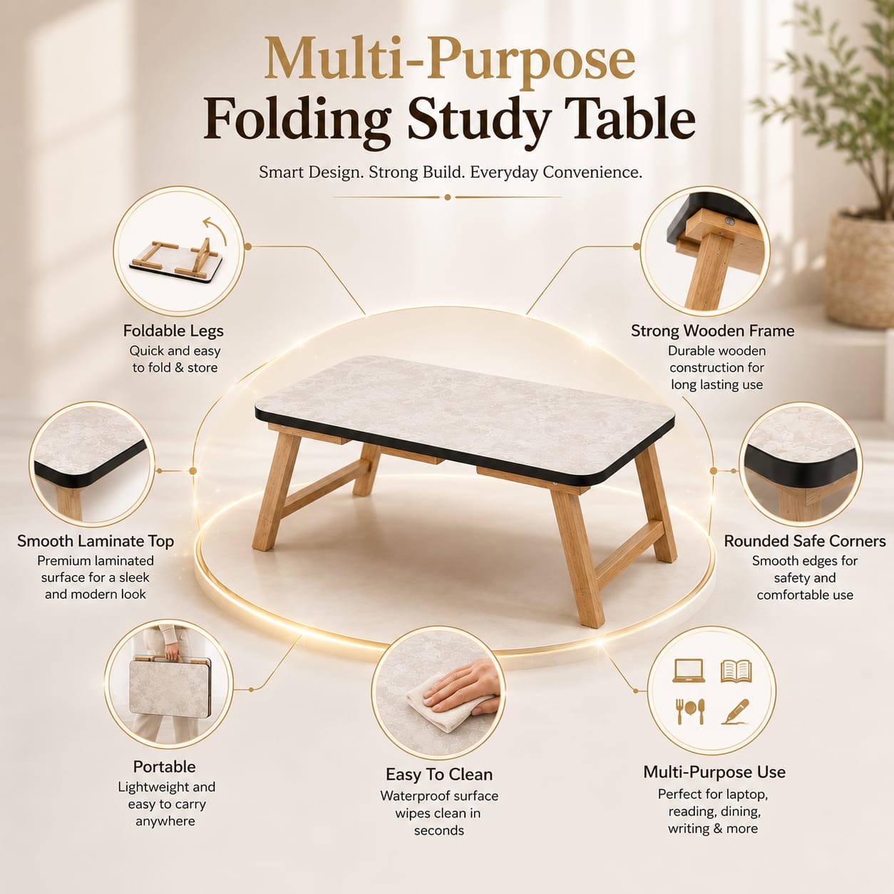 Multi-Purpose Wooden Folding Laptop & Study TableMulti-Purpose Wooden Folding Laptop & Study Table