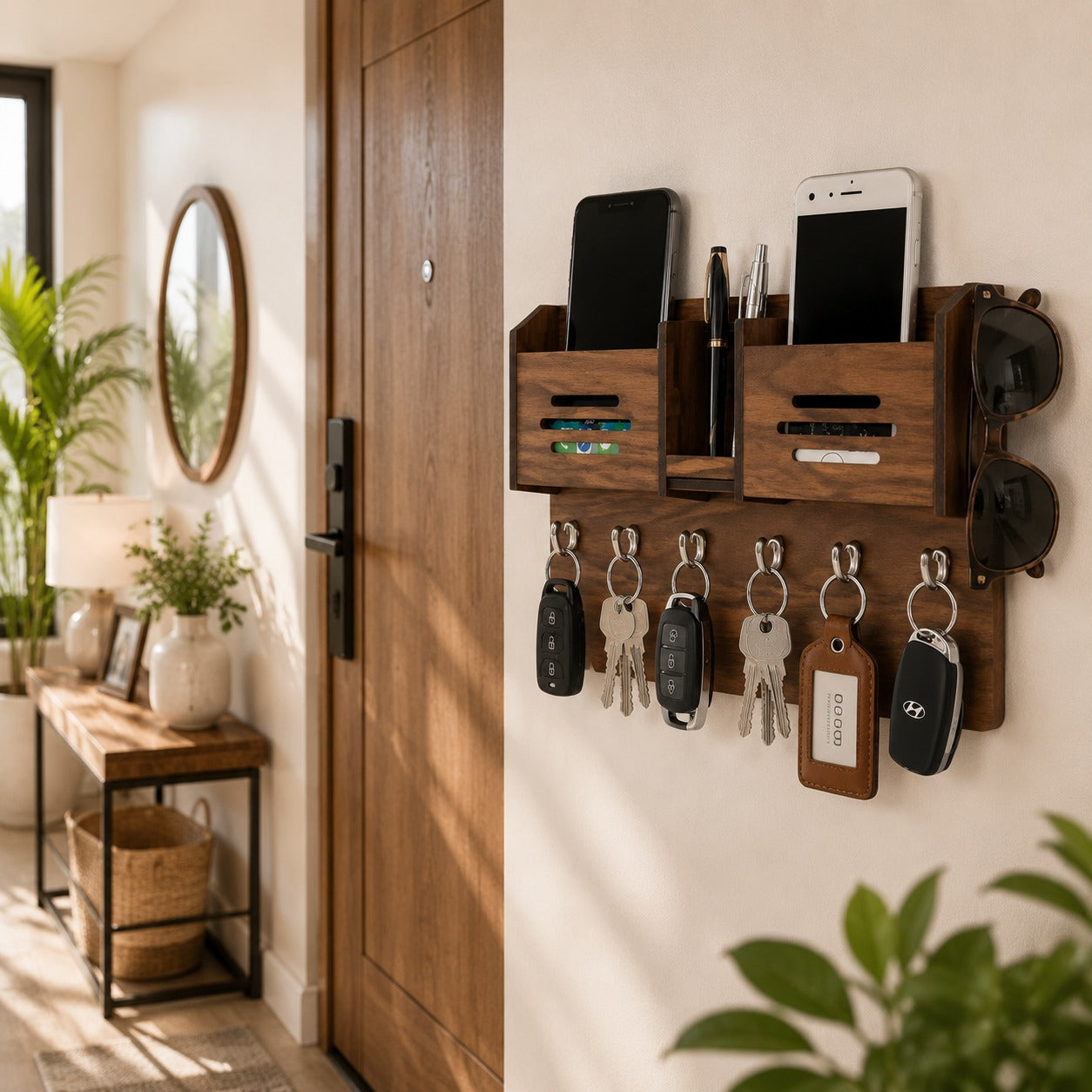 Multipurpose Wooden Key Holder – Decorative Wall Key Hanger