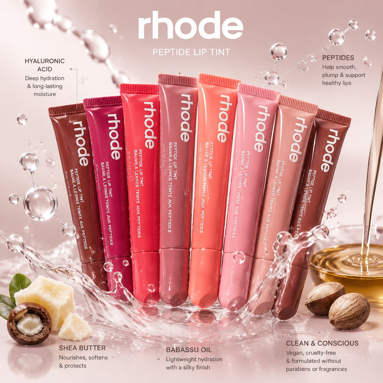Rhode Peptide Lip Tint – Hydrating Glossy Lip Balm | Pack of 8 Shades