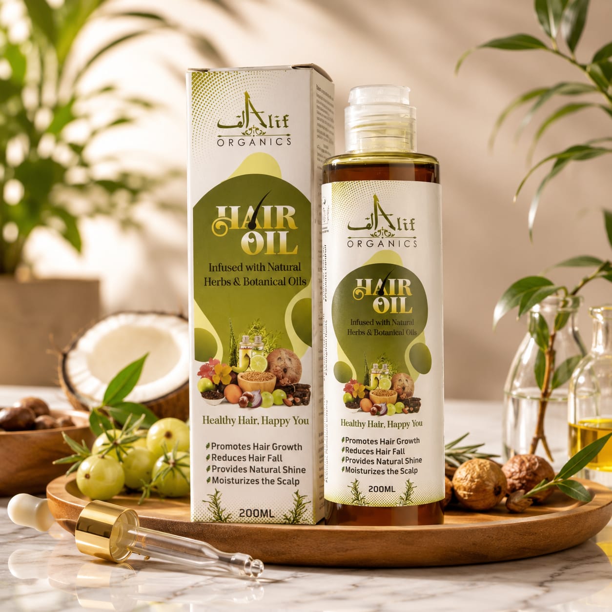 Alif Organics Natural Hair Oil – Herbal Hair Growth Oil 200ml