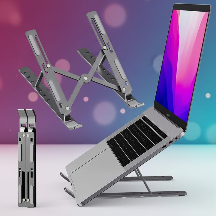 Adjustable Foldable Aluminum Laptop Stand – Ergonomic Portable Laptop Holder for Desk